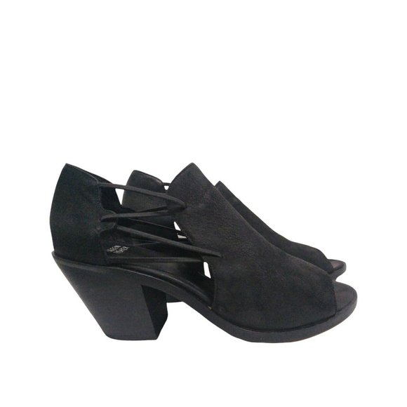 Eileen Fisher Womens Matte Black Leather Chunky Cage Stacked Heel Peep Toe US 9 - Picture 3 of 12